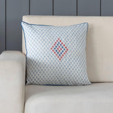 Embroidered Block Printed Cushion Cover, 16x16, Blue - Eyaas